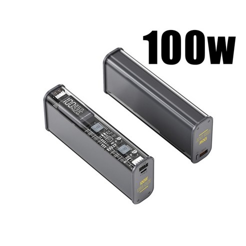 파워뱅크 차박용배터리 캠핑 충전 케이블 포함 투명 고출력 노트북 충전기 21700DIY 보조베터리 pd100 W 22.5W 초고속 20000mA USB tye C, [02] 20000mah, [01] Gray 100w