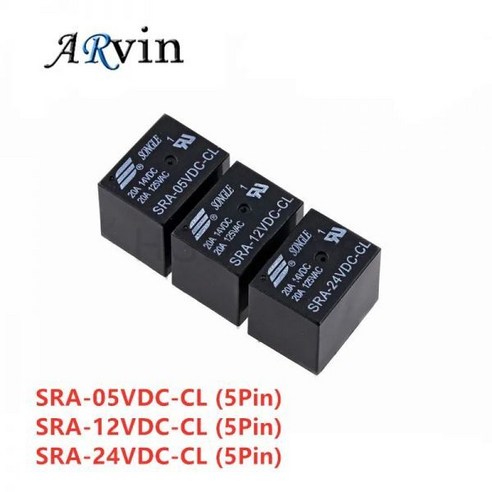 5개 5V 12V 24V 20A DC 전원 릴레이 SRA-05VDC-CL SRA-12VDC-CL 5Pin PCB 유형 블랙 자동차 SRA-24VDC-CL(816530), SRA-24VDC-CL