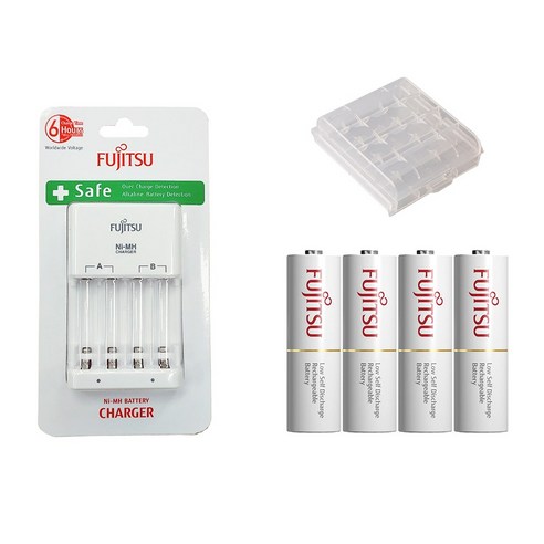후지쯔 충전기 FCT345 +충전배터리 2000mAh AA 4알 +케이스, 1개, FCT345+HR-3UTC+케이스