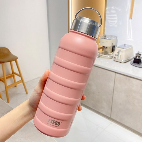 ZZJJC 대용량 아웃도어 스포츠 피트니스 텀블러 크리에이티브 텀블러 스테인리스 카세트, 750ml, 핑크색