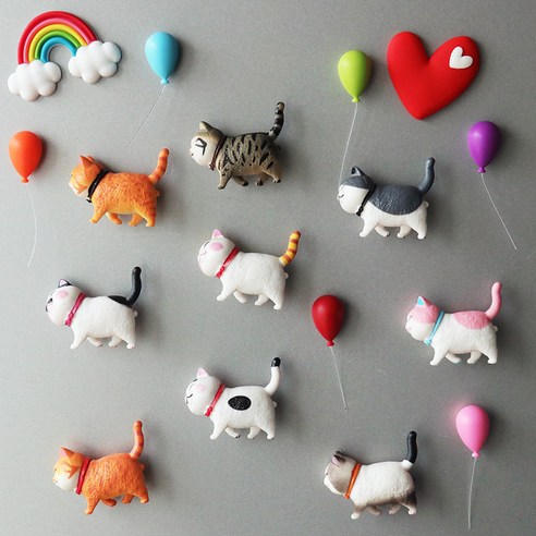 창조적 인 나비 넥타이 고양이 냉장고 자석 3D 만화 고양이 자석 귀여운 마그네틱 스티커 메시지 홈 장식, 9 고양이 2 세대 풍선 사랑 무지개 (냉장고 자석), 작은