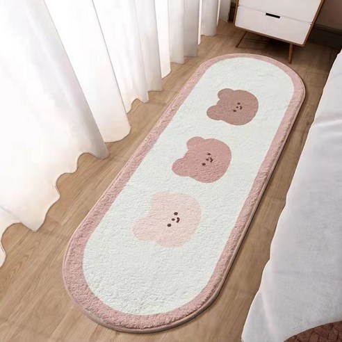 Karvin 만화 카펫 침대 옆 캐시미어 카펫 깔개 탁자 깔개 침실 카펫 긴 털 침대 옆 발판, 곰 세 마리(타원형)