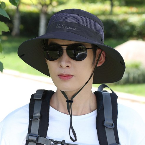 【등산모】모자 남자 여름 태양 보호 대형 처마 낚시 레저 남자 여름 어부 모자 태양 모자 야외 해변 태양 모자, 블랙