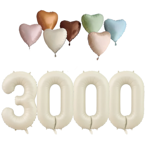 파파 파티 크림 하트 대형 숫자 기념일 생일 풍선 세트, 1세트, 크림 3000 + 하트7종