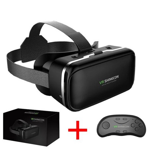 VR Shinecon 6.0 가상 현실 3D 안경 골판지 헬멧 4.3-6.0 인치 스마트 폰 무선 컨트롤러, 02 Bundle 2