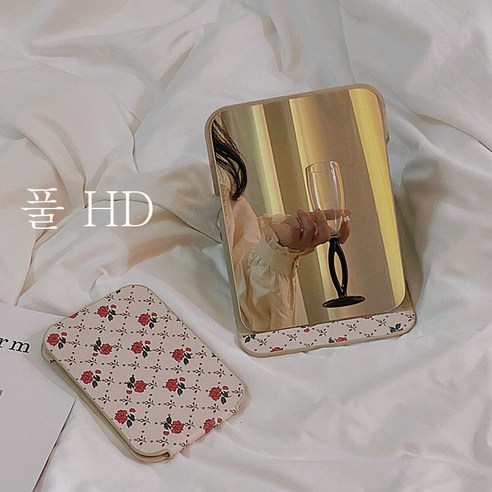 DFMEI 접이식 거울 메이크업 거울 레트로 휴대용 기숙사 사무실 데스크탑 데스크탑 드레싱 미러 홈, DFMEI 작은 장미 + 낙서 펜
