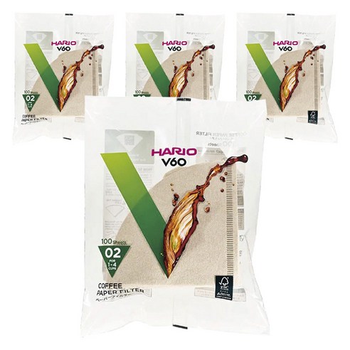 하리오 V60 커피 페이퍼 필터 02 포 1~4컵 VCF-02-100M, 100개, 4개