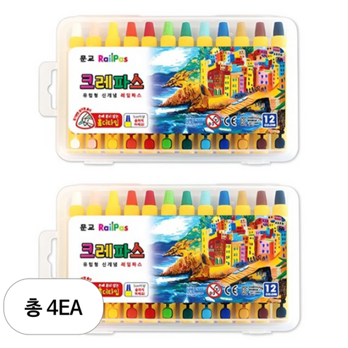 문교 레일 홀더형 크레파스 MRCO-12, 12색, 4개