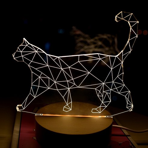 걸스코코 3D LED 고양이 무드등 감성조명 USB무드등, 플라스틱, 앉아있는고양이(플라스틱)