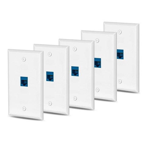 5팩 Cat6 이더넷 월 플레이트 콘센트 1 포트 RJ45 네트워크 암-암 키스톤 커플러 잭, 1)BlueWhite