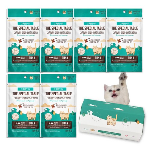 [더 특별한 식탁] 고양이 덴탈 유산균 크런치 이빨 구강 간식, 참치, 60g, 6개