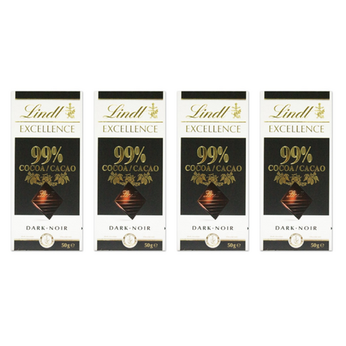 Lindt 린트 엑설런트 다크 99% 카카오 50g, 4개