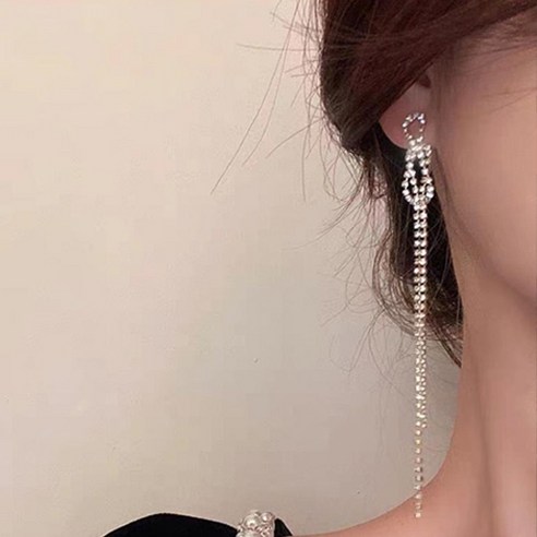 웨딩 혼주 하객 파티 공연 롱 큐빅 드롭 귀걸이 A918
