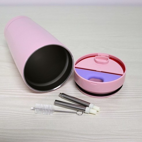 KORELAN 20oz 스테인리스강 컵 야외 진공 자동차 컵 벨트 스트레칭 빨대 선물 컵, 핑크/핑크