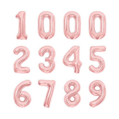 숫자 은박 호일 풍선 12p 세트 1000일 풍선 by 파티아일랜드, 1세트, 로즈골드