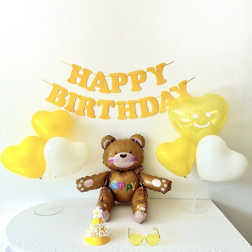 주파티 생일파티용품세트 하트 풍선 가랜드 세트, 옐로우