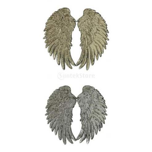 옷 모자 가방 꾸밈을위한 2x 3D 깃털 날개 장식 조각 패치, 기타, 스팽글