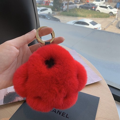 [곰발 볶음] 달토끼 털 가방 액세서리 귀엽다 자동차 열쇠고리 액세서리 생일 선물녀, 큰 붉은 토끼 털