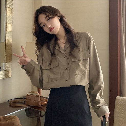 DFMEI 셔츠 여성스러운 느낌의 미니멀 긴팔 셔츠 코트 초봄 오버핏 빈티지 시크 탑입니다