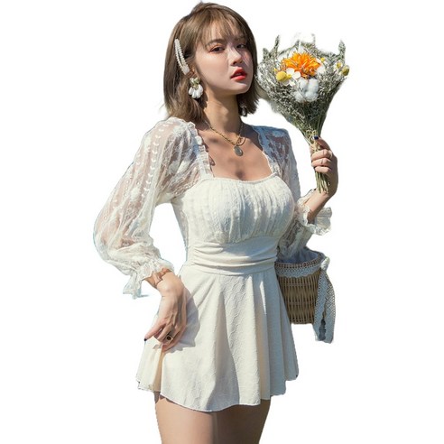 이너소울 빅사이즈 체형커버 수영복 원피스 모노키니, 크림 화이트