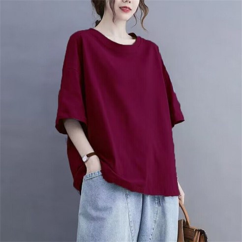 [OKㅣ강추] besteffie 티셔츠 여자 라운드넥 단색 무지 칠부소매 반팔티 오버핏 루즈핏 무지 단색 반팔티 박스 티셔츠 E15 [OKNOWㅣ추천상품]