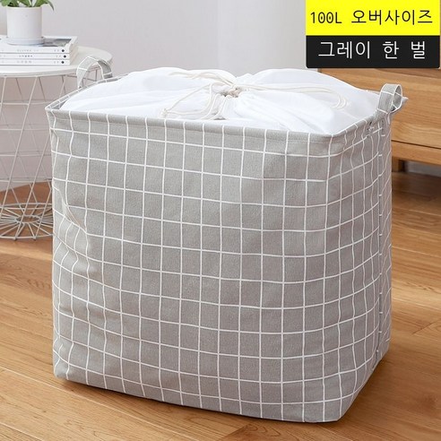 면 마 면 이불 봉지 정리 옷가방 틱톡 동종 빅맥 이불 수납 봉지 초대형 이삿봉지 수납 바구니, 빅맥 수납 포켓, 100L 그레이 체크