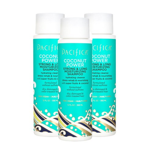 퍼시피카 코코넛 파워 스트롱 & 롱 모이스처라이징 샴푸, 3개, 355ml