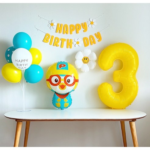 [하루비파티] 캐릭터풍선 두돌생일 생일파티세트, 뽀로로3, 1개