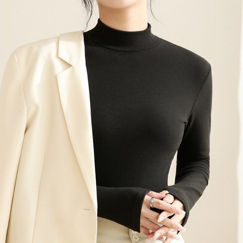 가을과 겨울철에 착용하기 좋은 지나홈 여성 기모 티셔츠 반목티 긴팔 1P