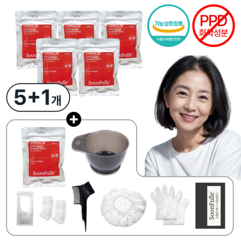 순풀레 순수 100% 천연 헤나 염색 가루 PPD없는 염색약, 순오렌지, 6개
