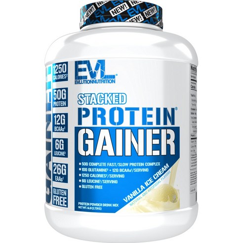 Evlution Nutrition 스택드 프로틴 게이너 바닐라 아이스크림 맛, 1개, 2.72kg