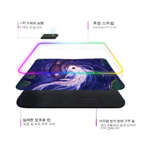 블랙&화이트 LED 슬라이드 발광 마우스패드 RGBmouse pad 슬라이딩 마우스패드 ch''chang..., 250*300*4mm