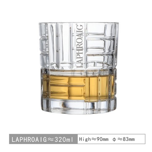 LAPHROAIG 라프로익 수평수직 패턴 핸드메이드 크리스탈 위스키 글라스 320ML, 6개