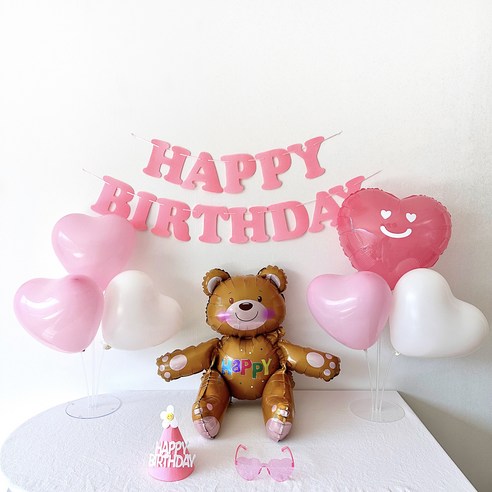주파티 생일파티용품세트 하트 풍선 가랜드 세트, 핑크
