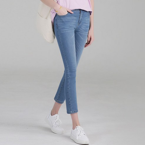 업클라스 여성용 키작녀 히든밴딩 워싱 일자 청바지 LA065