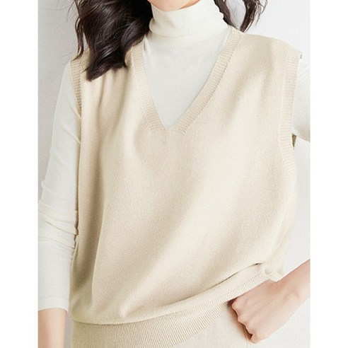 지나홈 여성 레이어드 브이넥 니트 조끼 베스트 1P
