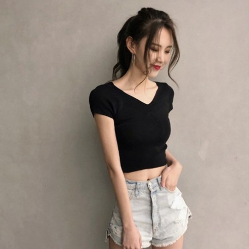 여름 크롭니트 라운지웨어 심플 베이직 반팔탑 반팔니트 반팔목폴라