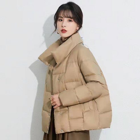 느슨한 예술적 긴팔 라이트 다운 자켓 겨울 새로운 스탠드 칼라 순수한 흰색 오리 따뜻한 코트