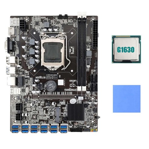 Lopbinte B75 ETH 마이닝 마더보드 12 PCIE-USB3.0+G1630 CPU+열 패드, 광부 마더보드