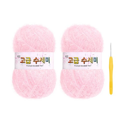 울클럽 별꽃수세미 DIY 고급수세미실 80g 2볼 + 코바늘 6호 (동영상제공), 105흰분홍