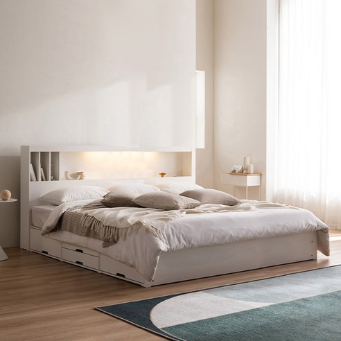 빛과 수납, 편안함이 조화로운 꿈결 공간: 삼익가구 클로드 LED 4단 수납 라지킹 침대 리뷰 침대프레임라지킹