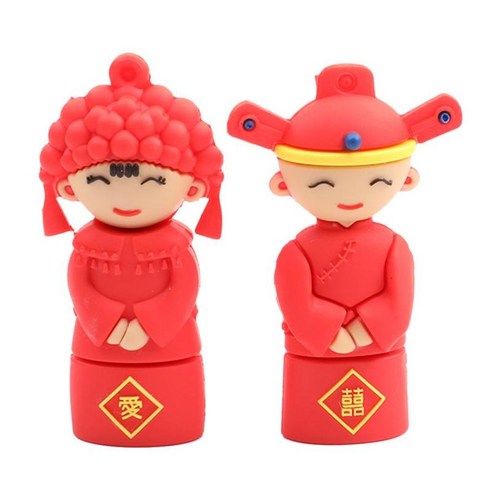 높은 256M USB 플래시 드라이브 귀여운 휴대용 참신 빨간 중국 커플, 60.8x37.7x16.6mm, 레드, 고무