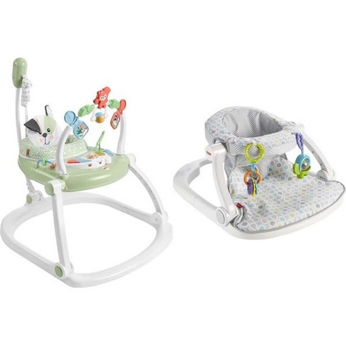 미국 프리미엄 Fisher-Price 베이비 바운서 스페이스세이버 점퍼 활동 센터 라이트 사운드와 접이식 프레임 강아지 완벽 및 휴대용 유아 의자 좌식 바닥 시트 장난감 머신