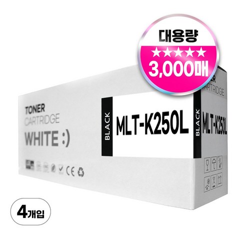 삼성 MLT-K250L 호환 토너 SL-M2893FW M2630 M2843DW M2680FN, 4개, 검정