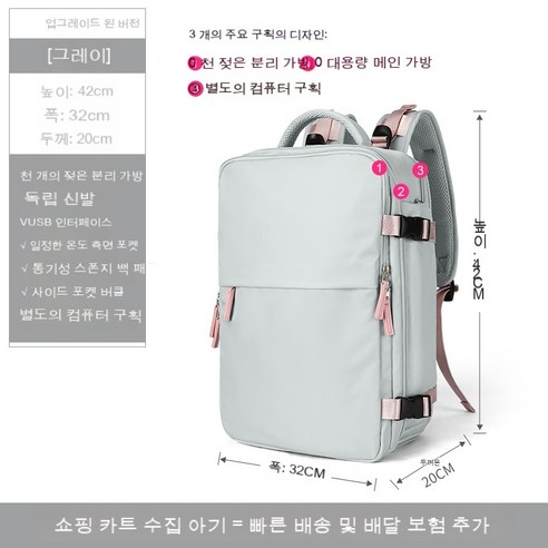 YAPOGI 배낭 여성 배낭 비즈니스 여행 단거리 대용량 여행 가방 여행 수하물 가방 다기능 컴퓨터 가방