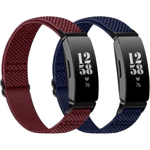 핏빗 인스파이어 3/인스파이어 2/인스파이어 HR/인스파이어 에이스 3 ， 조절 가능한 스트레치 통기성 나일론 스포츠 루프 교체 스트랩 여성 남성용, Indigo-WineRed