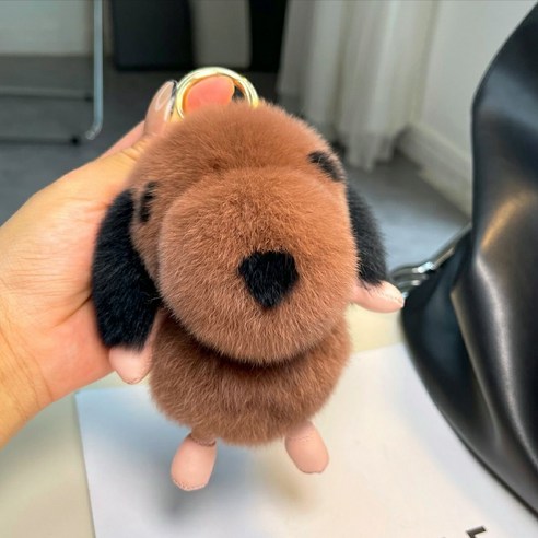 진달 토끼털 강아지 자동차 열쇠고리 액세서리 개성 창의 망홍 귀엽다 강아지 털가방 액세서리, 카색