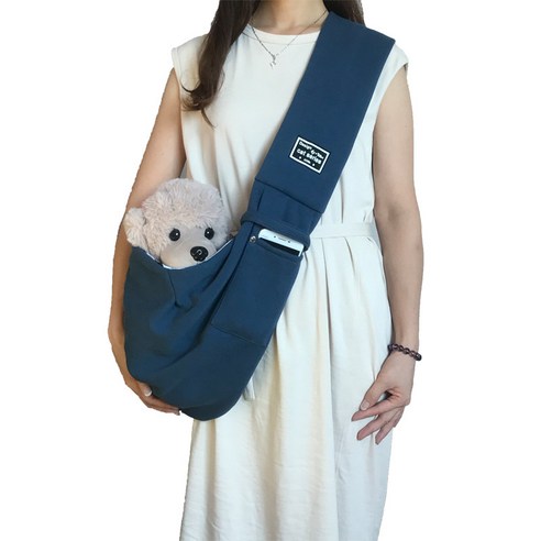 JL 면 강아지 고양이 슬링백 초경량 포근 양면 이동 가방, 블루