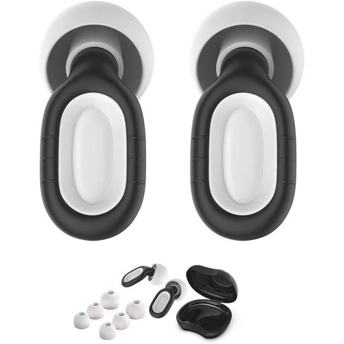 소음저감 귀마개 - 2쌍의 재사용 가능한 실리콘 청력보호 수면 코골기 콘서트 여행 연구 모터사이클 30dB 소음제거, 블랙 앤 화이트