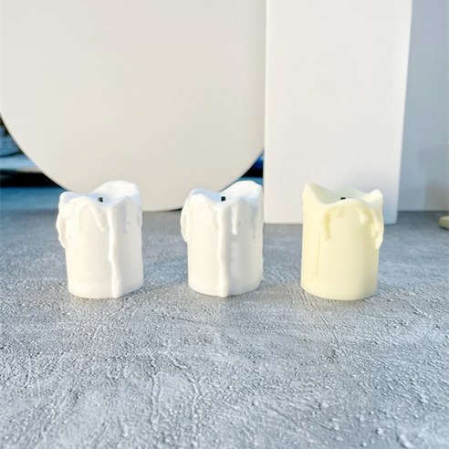 미니 촛대 석고 사진 촬영 캔들 장식품 로마의 기둥 촛대, 베이지색 양초 1개 + 흰색 양초 2개